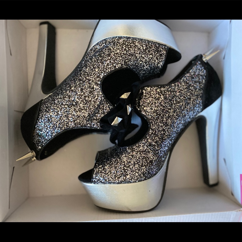 Black/Silver Glitter Spiked/Studded Heels